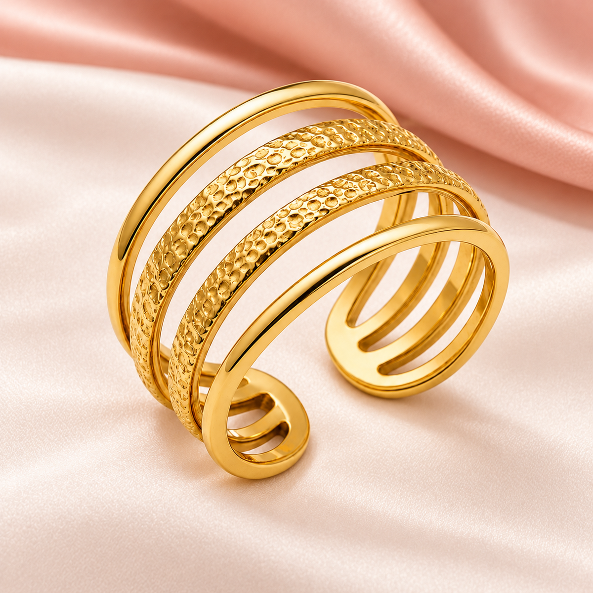 Hammered Four-Rail Ring on satin