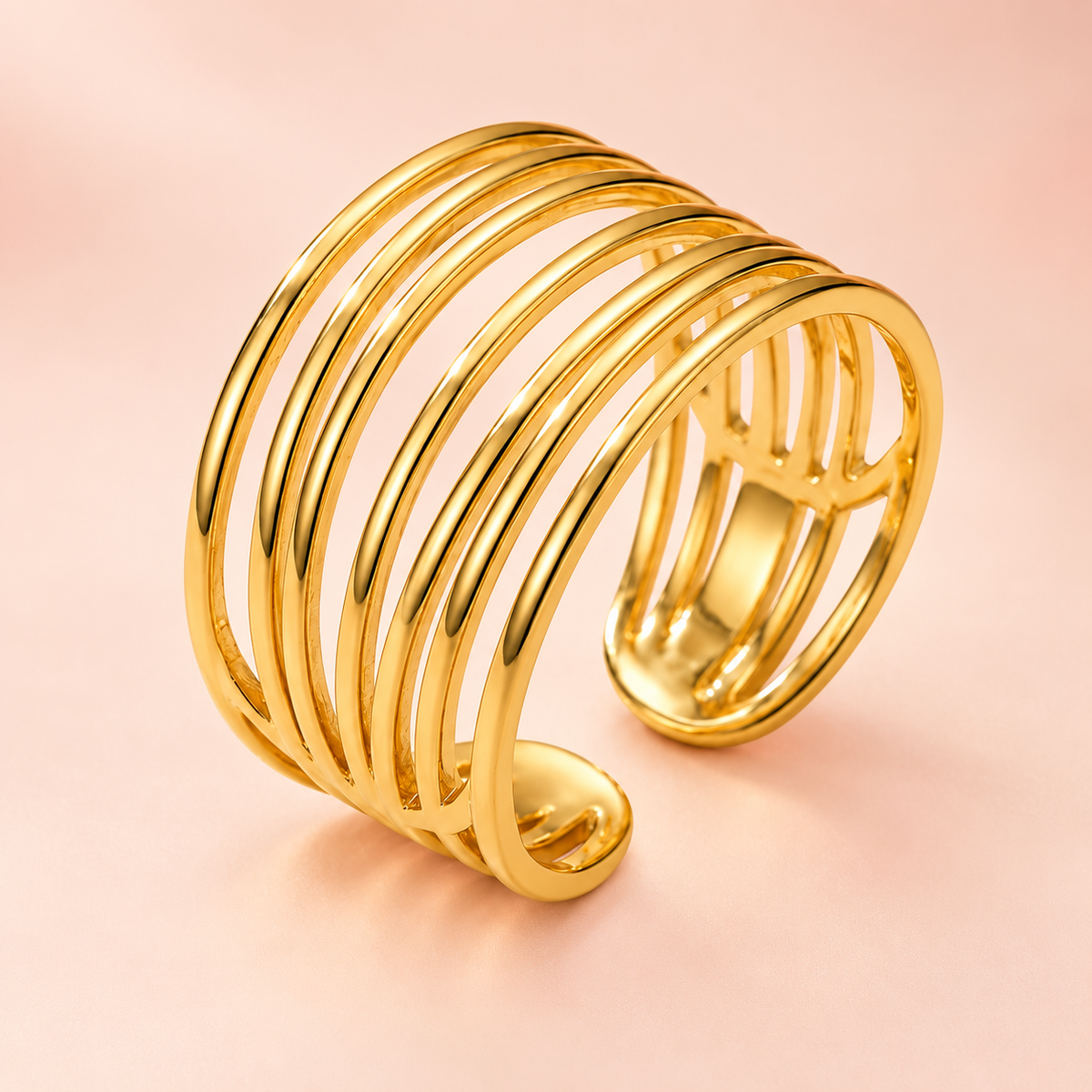Seven-Rail Open Ring on a softly coloured background