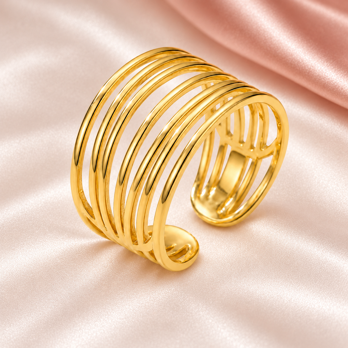 Seven-Rail Open Ring on satin