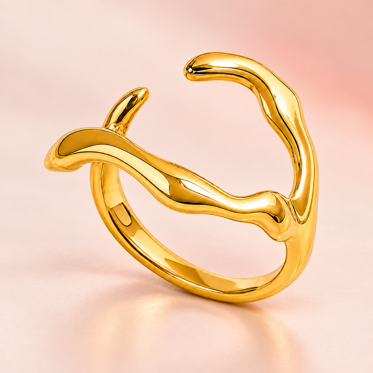 Gold-tone asymmetric open ring with wavy arms