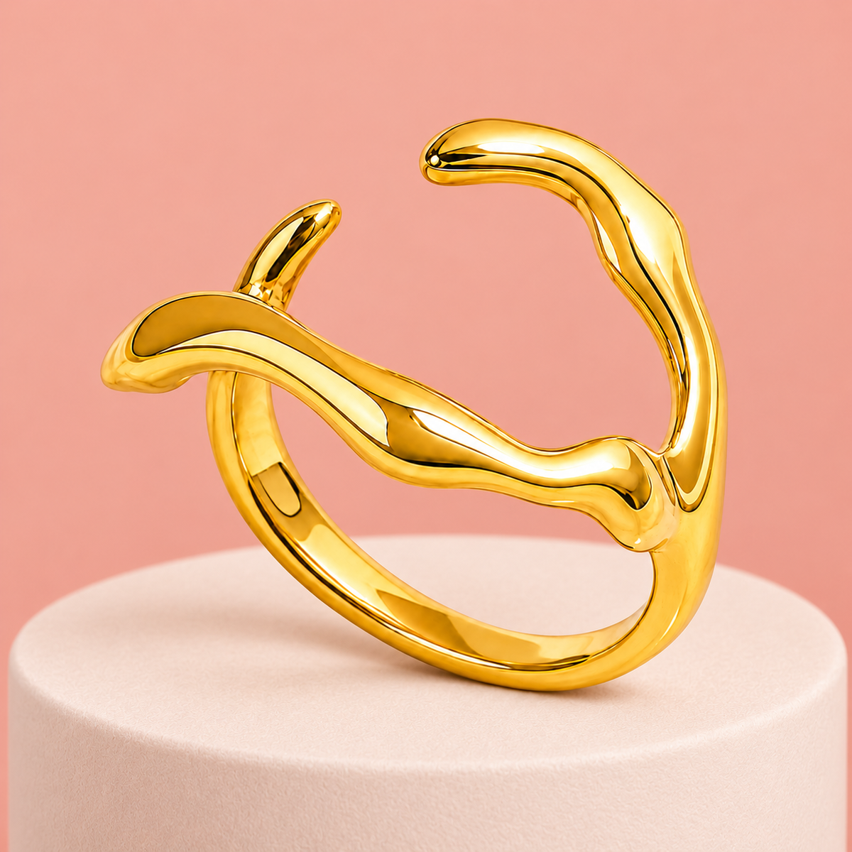 Gold-tone asymmetric open ring with wavy arms