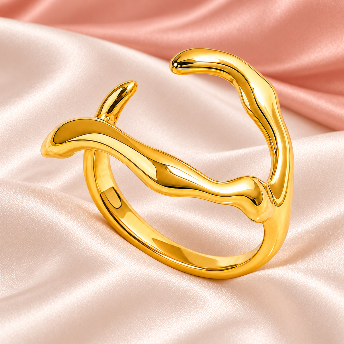 Gold-tone asymmetric open ring with wavy arms