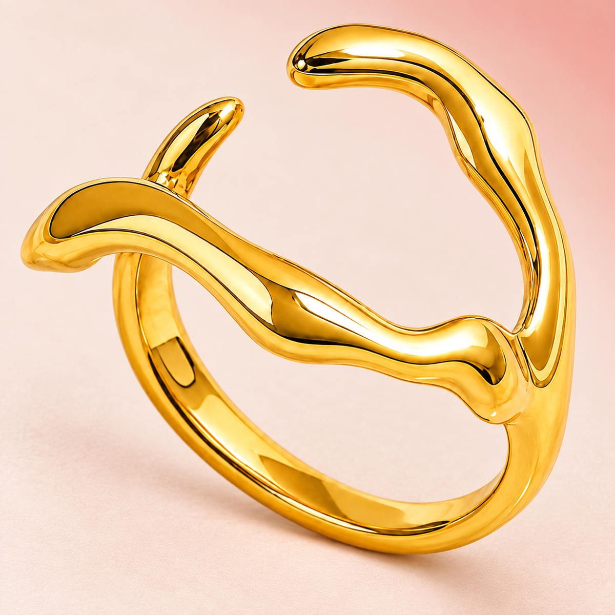 Gold-tone asymmetric open ring with wavy arms