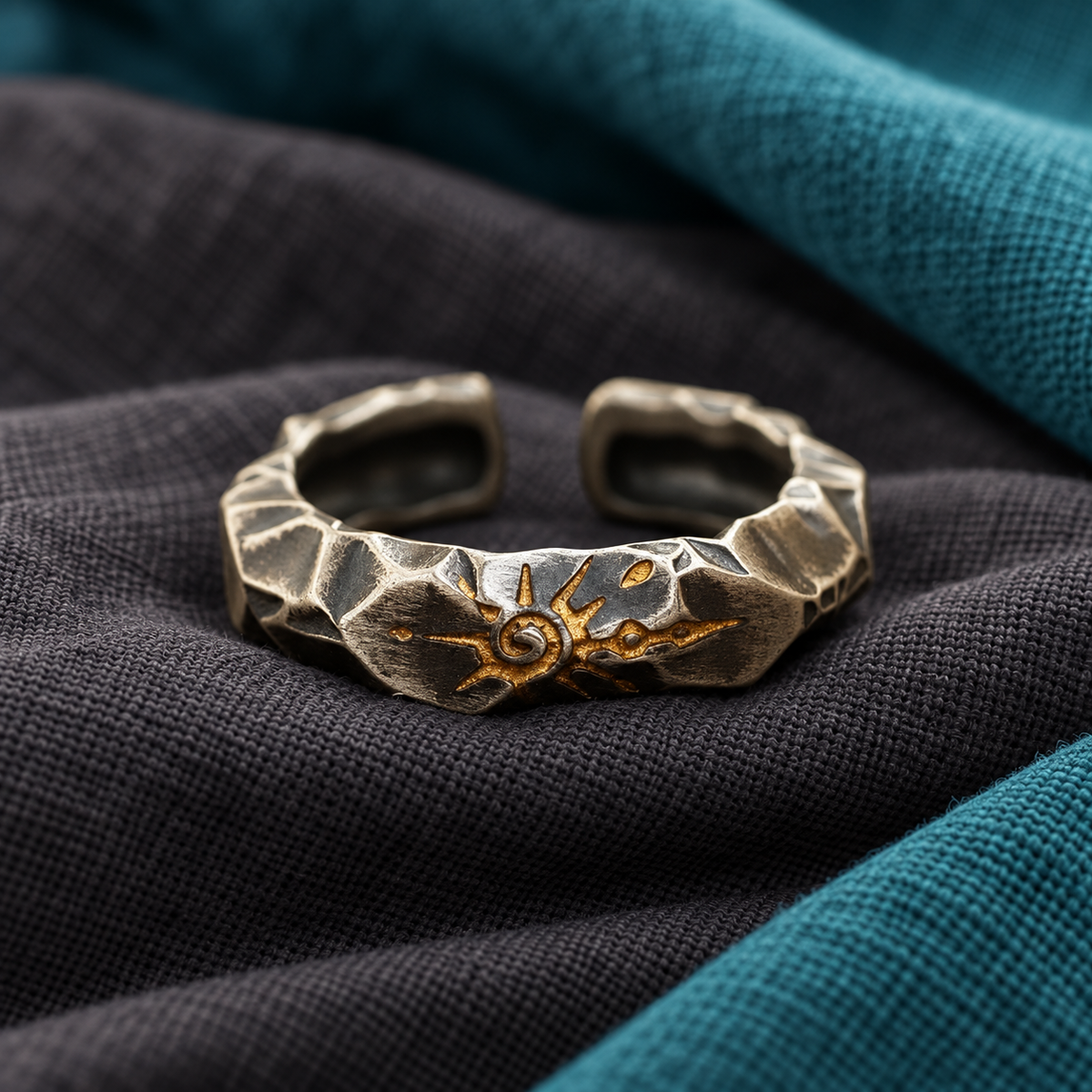 Dark Silver-Tone Spiral-Motif Open Ring for Men in a styled product view.