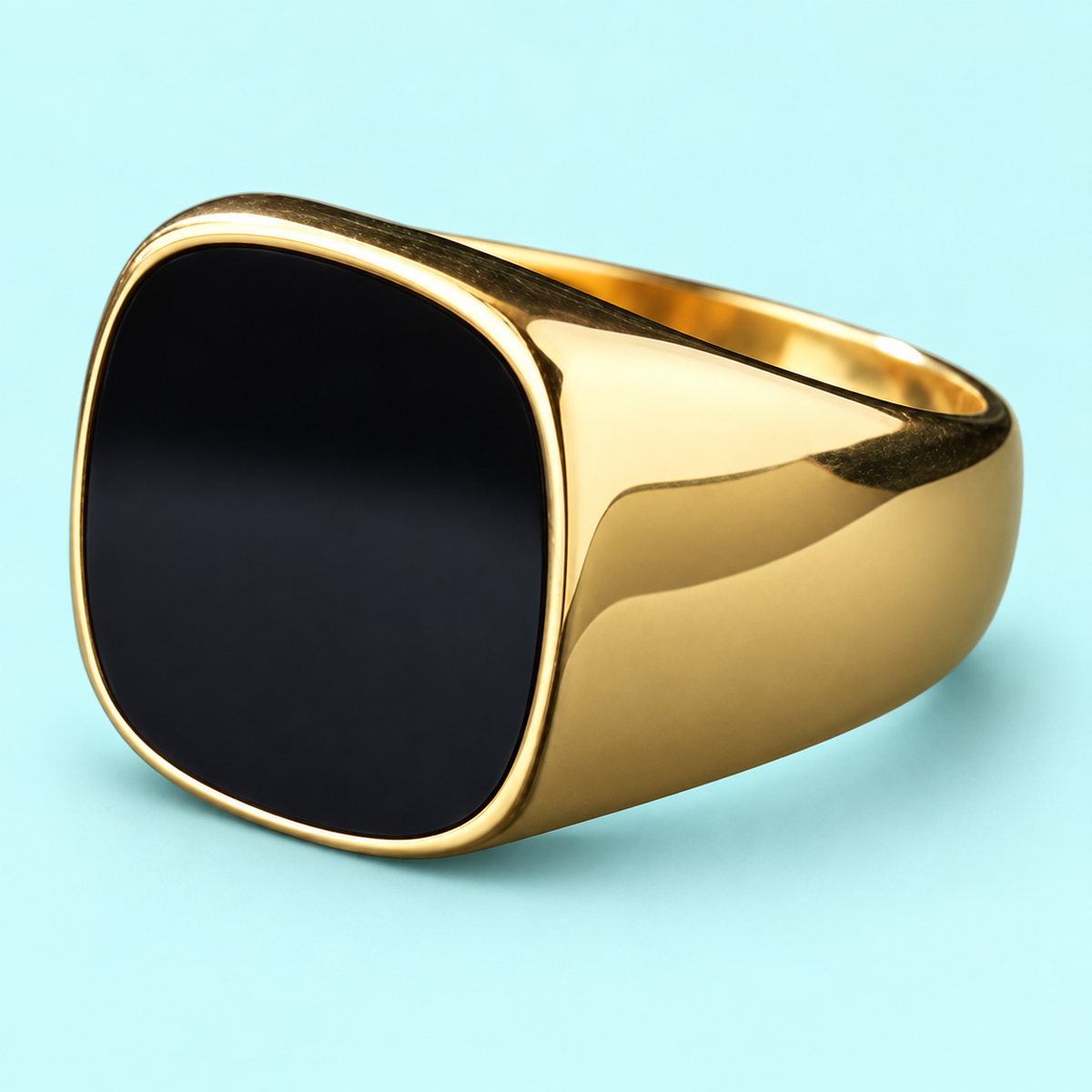 Black-Face Gold-Tone Signet Ring - photo 1