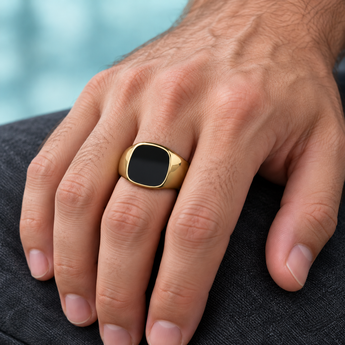 Black-Face Gold-Tone Signet Ring - photo 2