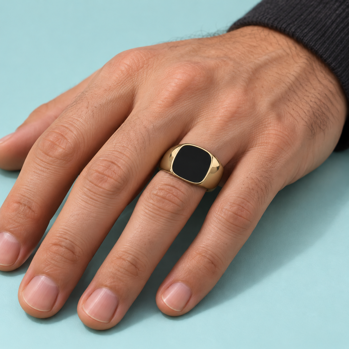 Black-Face Gold-Tone Signet Ring - photo 3