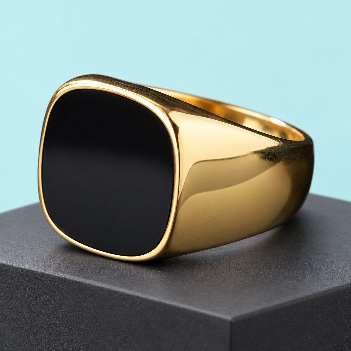 Black-Face Gold-Tone Signet Ring - photo 6