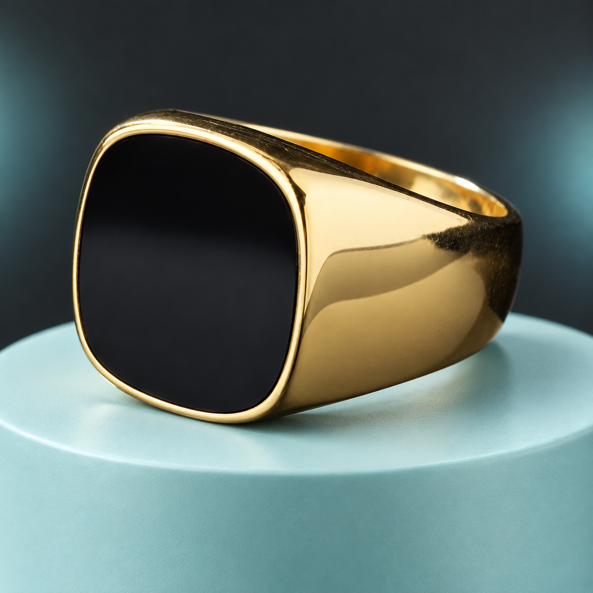 Black-Face Gold-Tone Signet Ring - photo 7