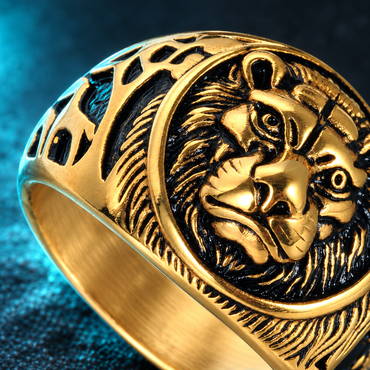 Gold-Tone Lion-Face Ring for Men - photo 5