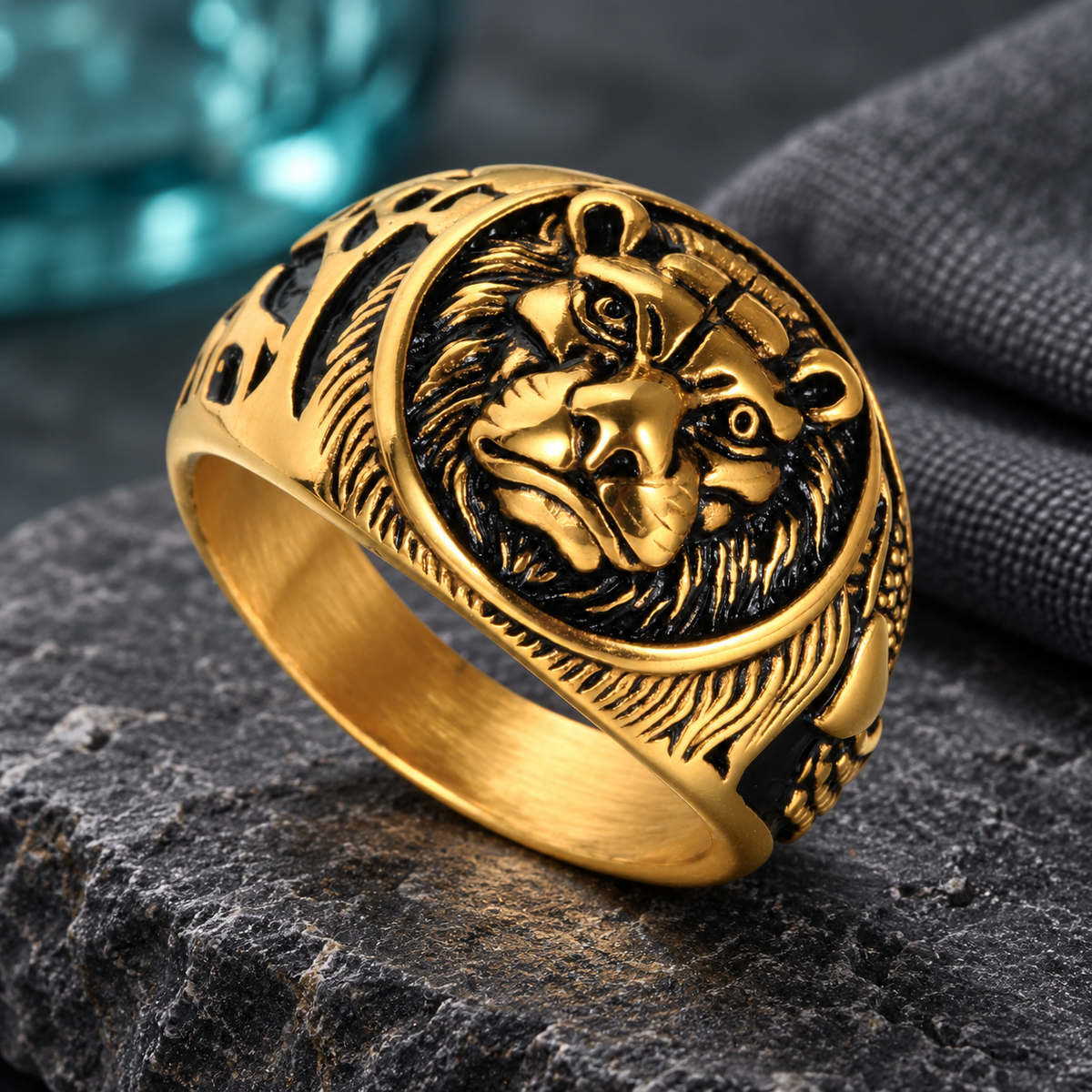 Gold-Tone Lion-Face Ring for Men - photo 6