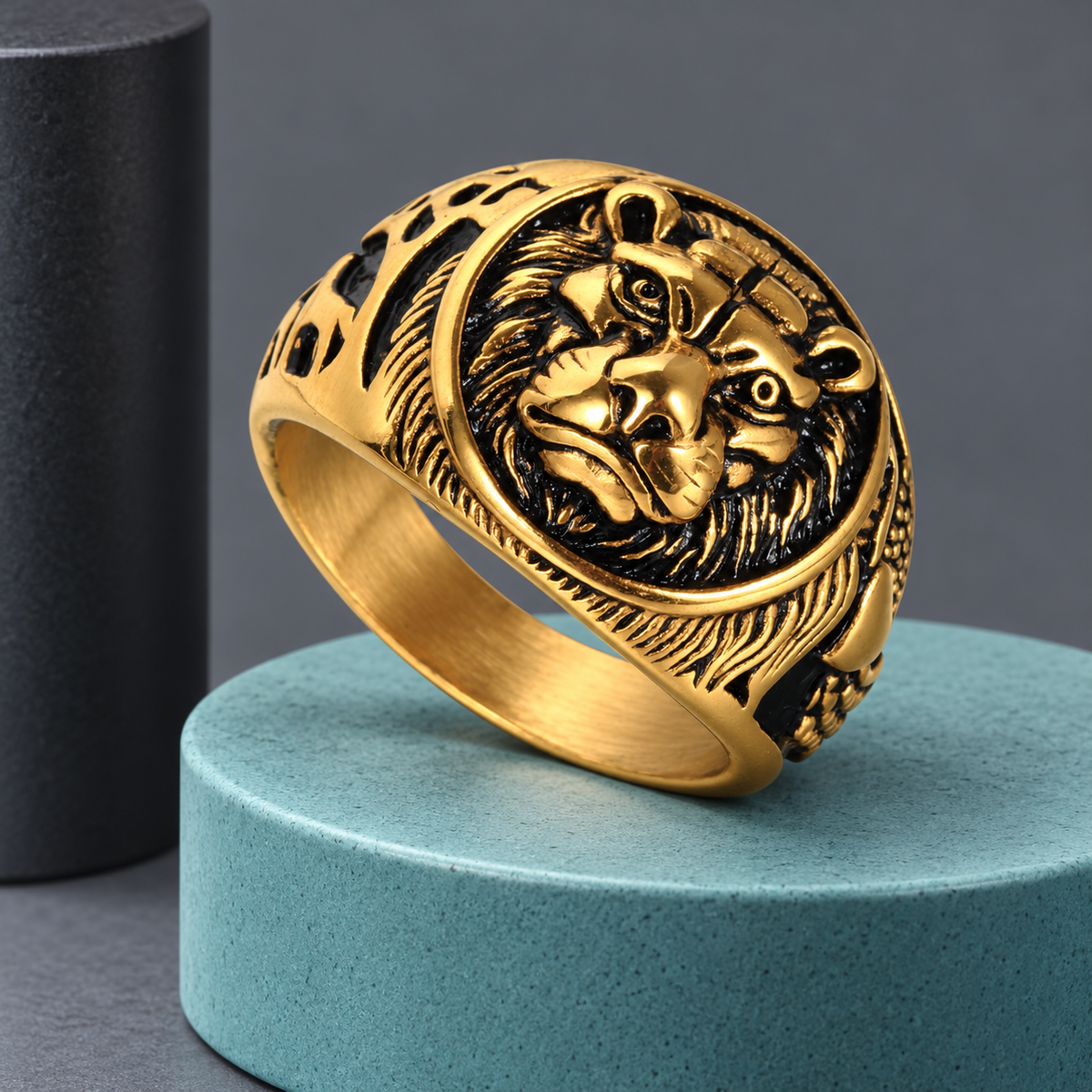 Gold-Tone Lion-Face Ring for Men - photo 7