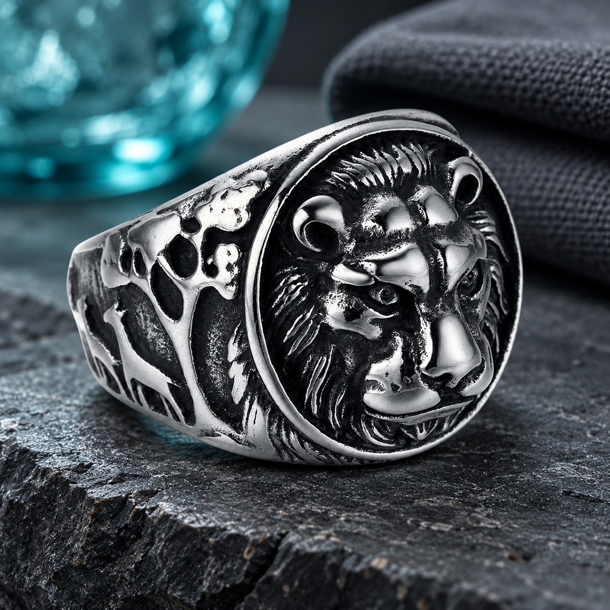 Dark Silver-Tone Lion-Face Ring for Men - photo 6