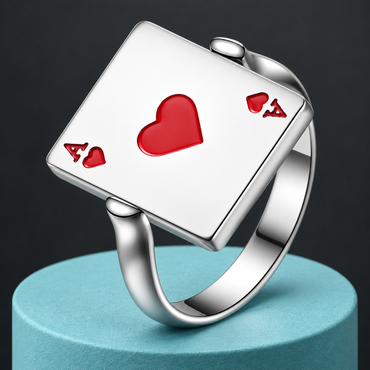 Red Ace-of-Hearts Ring in a styled product view.