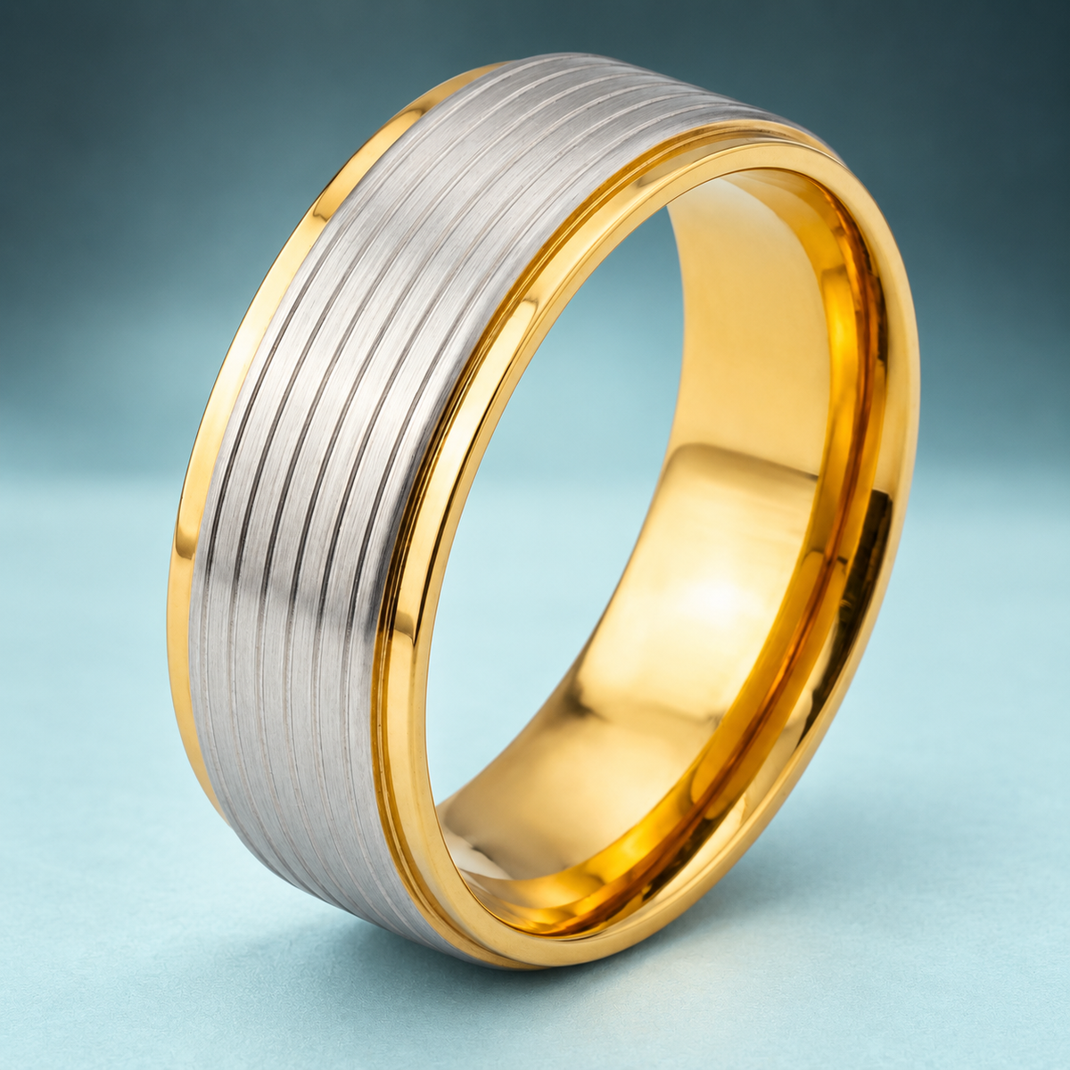 Gold-Tone and Silver-Tone Grooved Band in a styled product view.