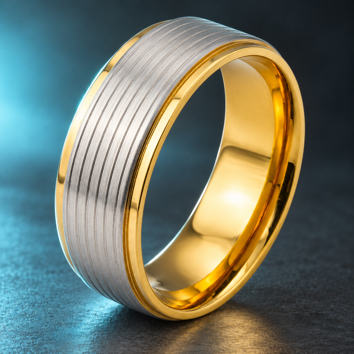 Gold-Tone and Silver-Tone Grooved Band in a styled product view.