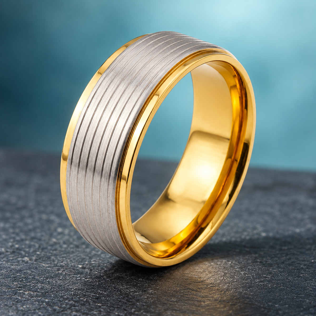 Gold-Tone and Silver-Tone Grooved Band in a styled product view.