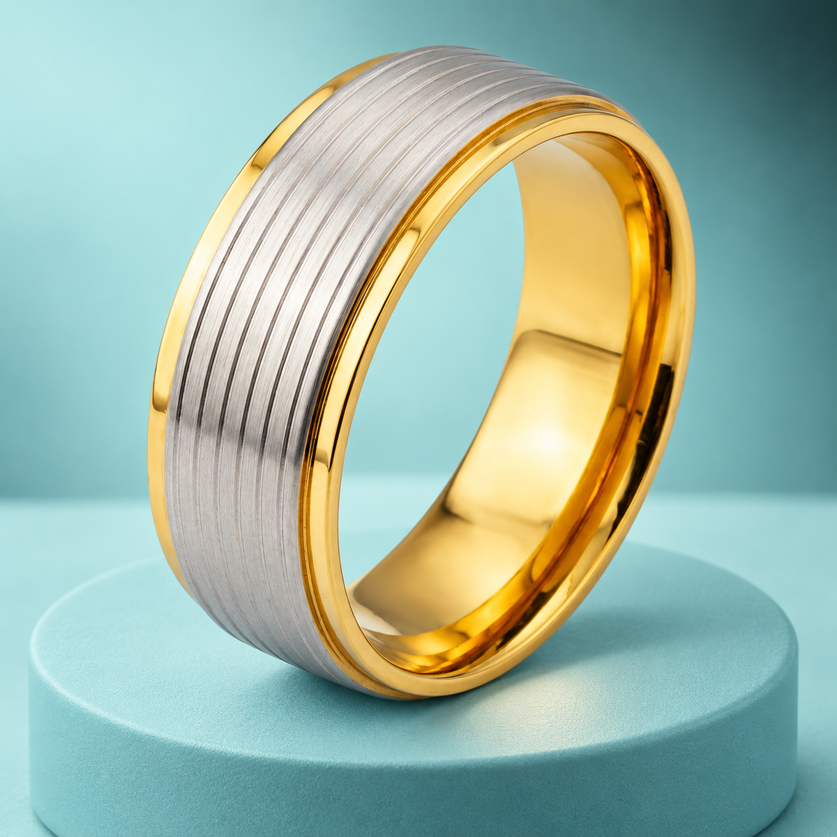 Gold-Tone and Silver-Tone Grooved Band in a styled product view.