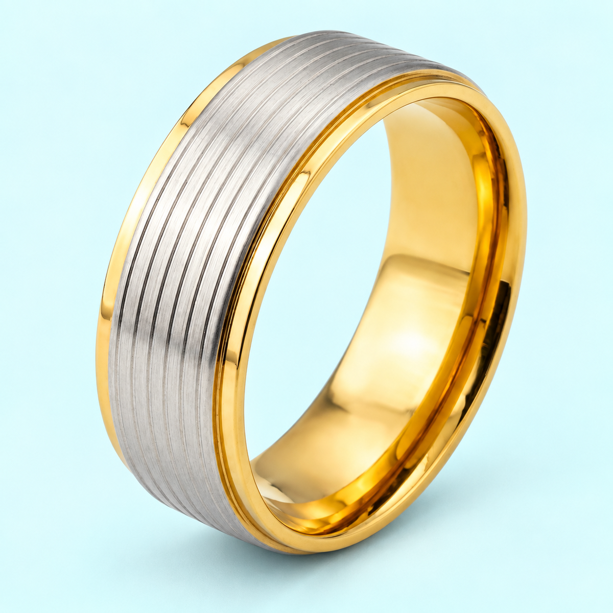 Gold-Tone and Silver-Tone Grooved Band in a styled product view.