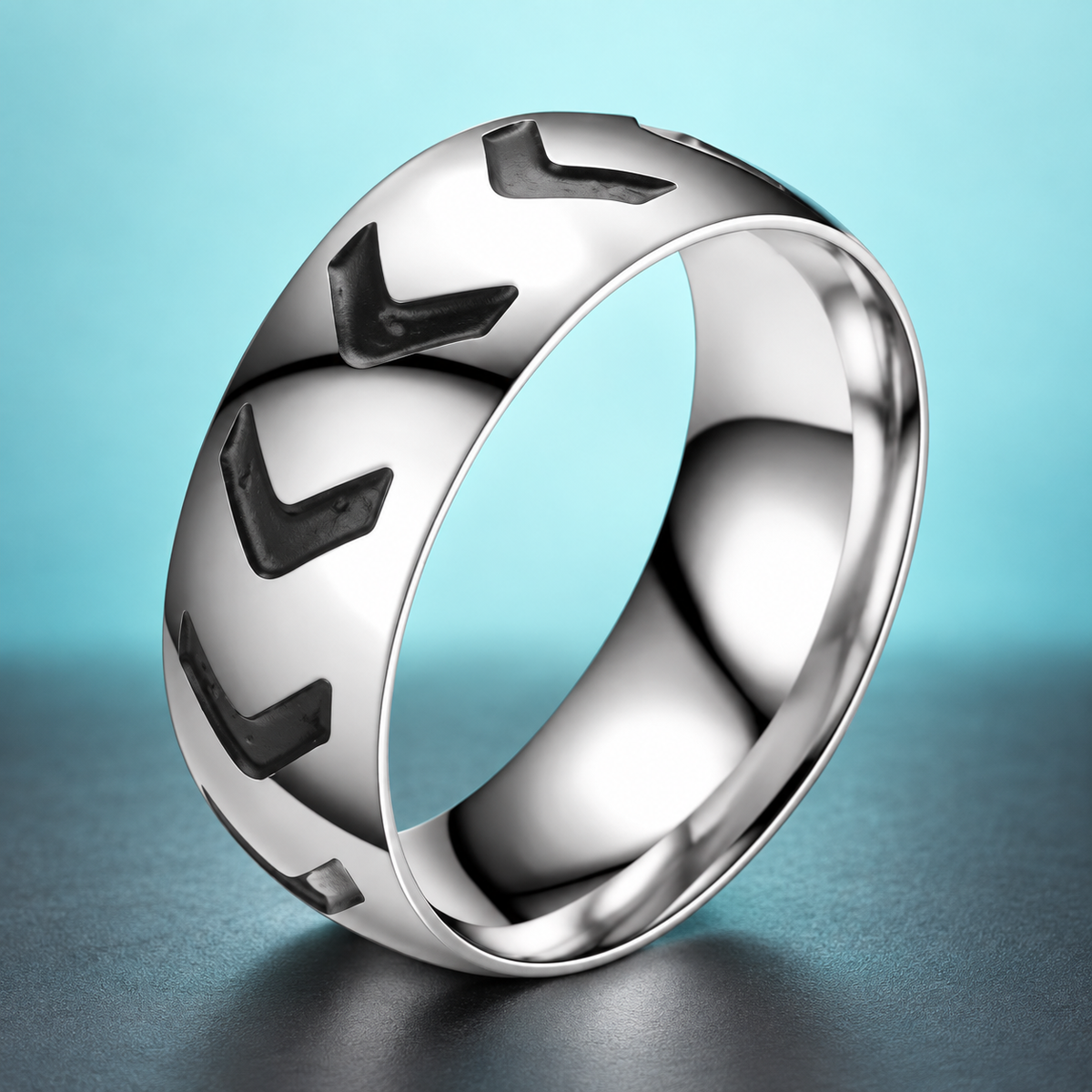 Silver-Tone Chevron Pattern Band in a styled product view.