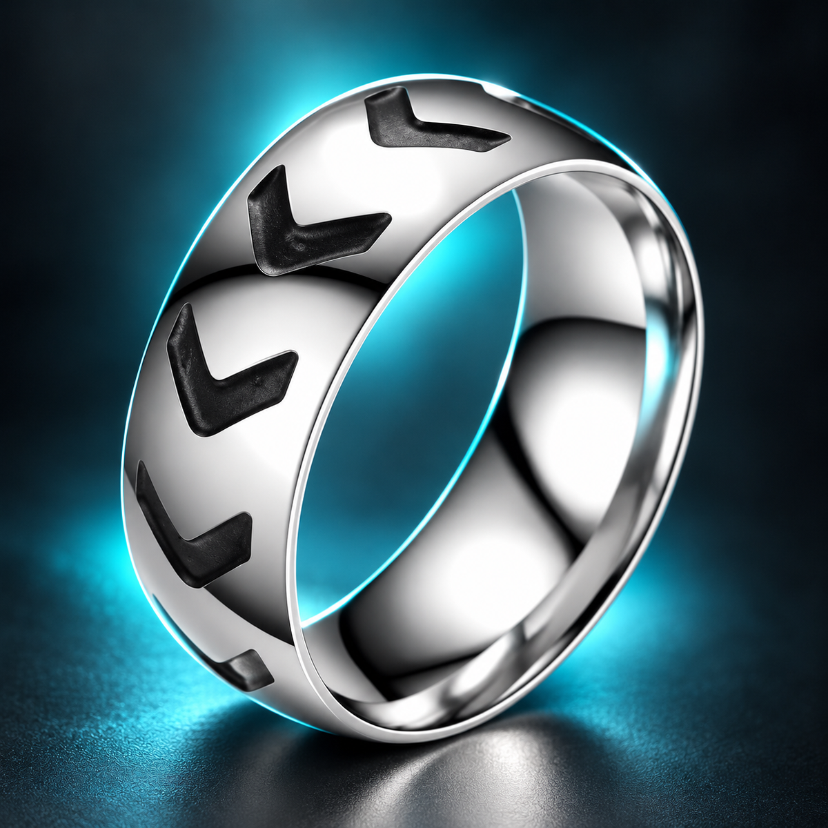 Silver-Tone Chevron Pattern Band in a styled product view.
