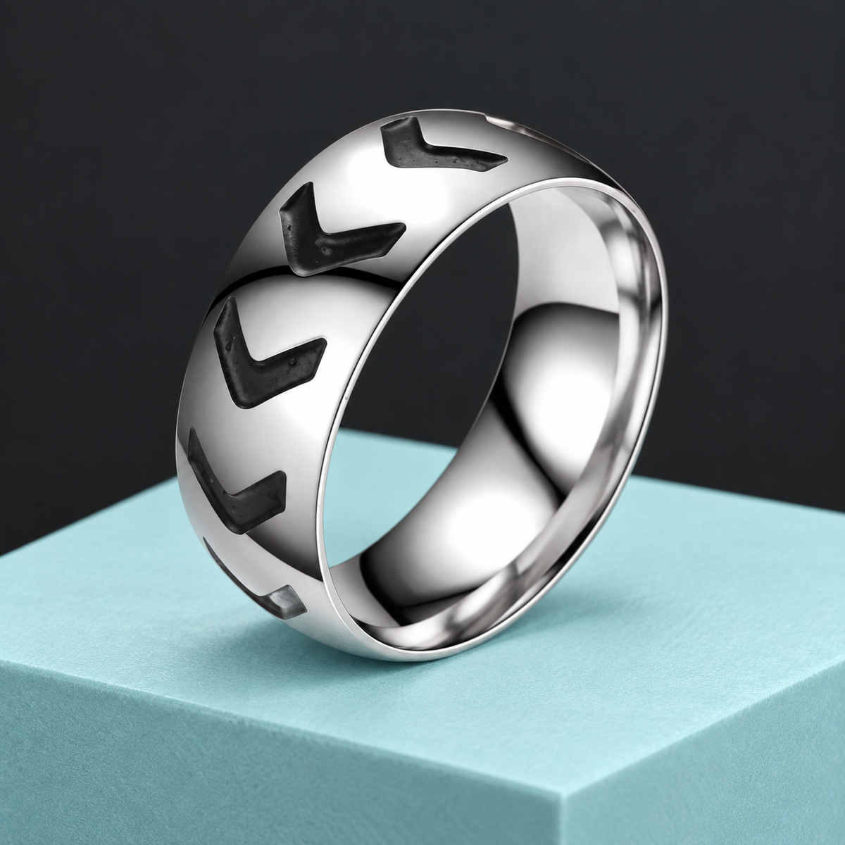 Silver-Tone Chevron Pattern Band in a styled product view.