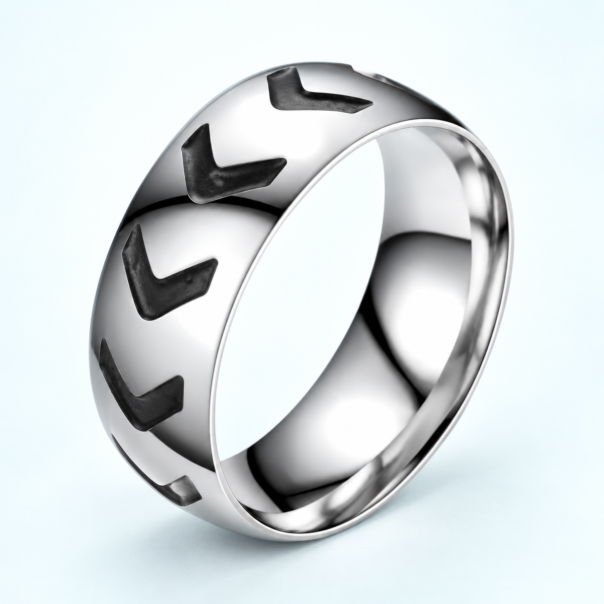 Silver-Tone Chevron Pattern Band in a styled product view.