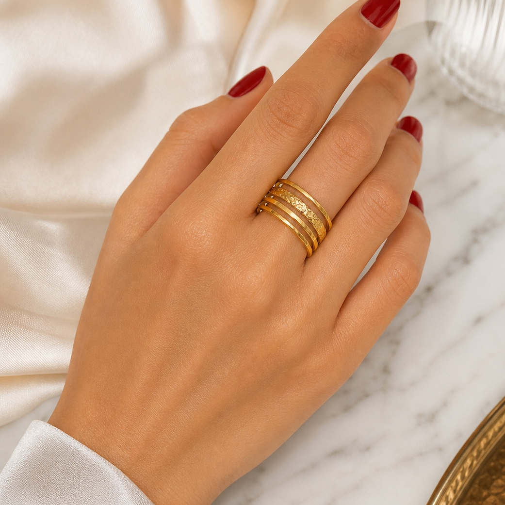 Hammered Four-Rail Ring