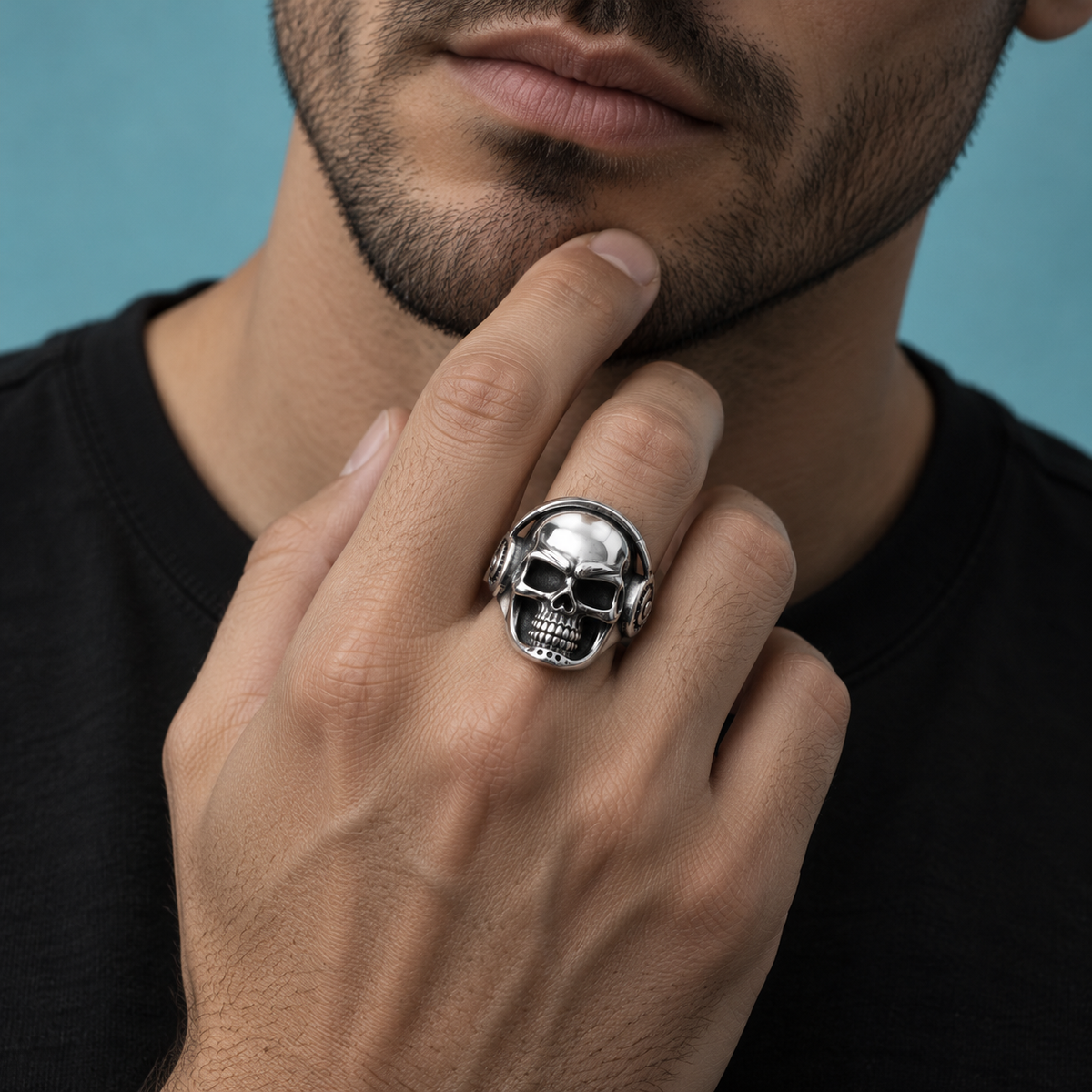 Headphone Skull-Motif Ring for Men