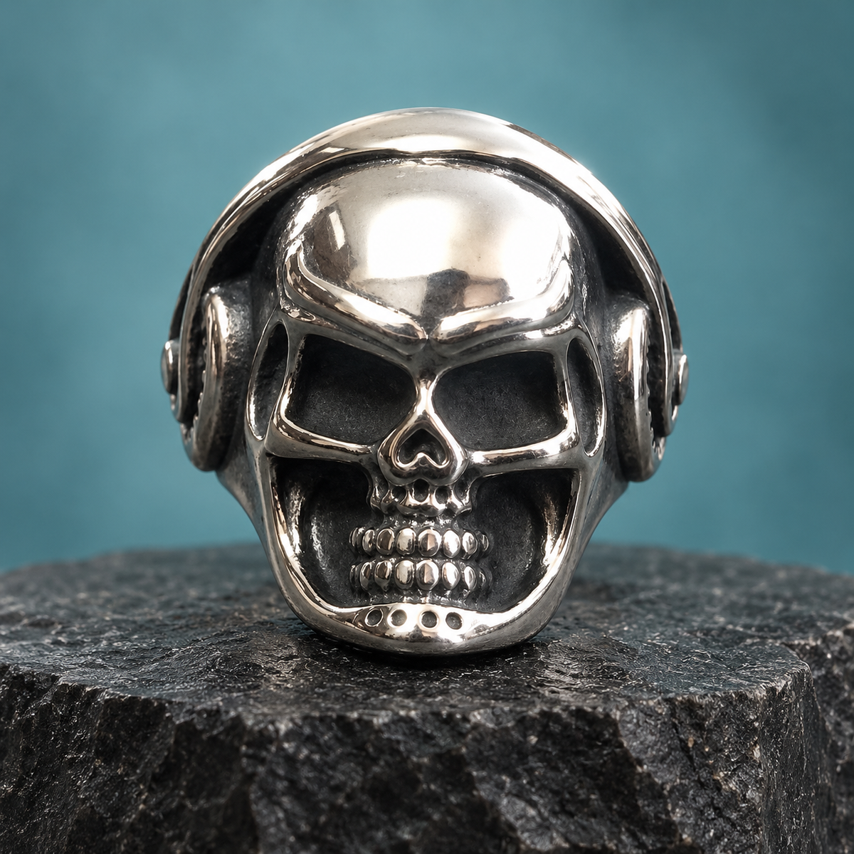 Headphone Skull-Motif Ring for Men