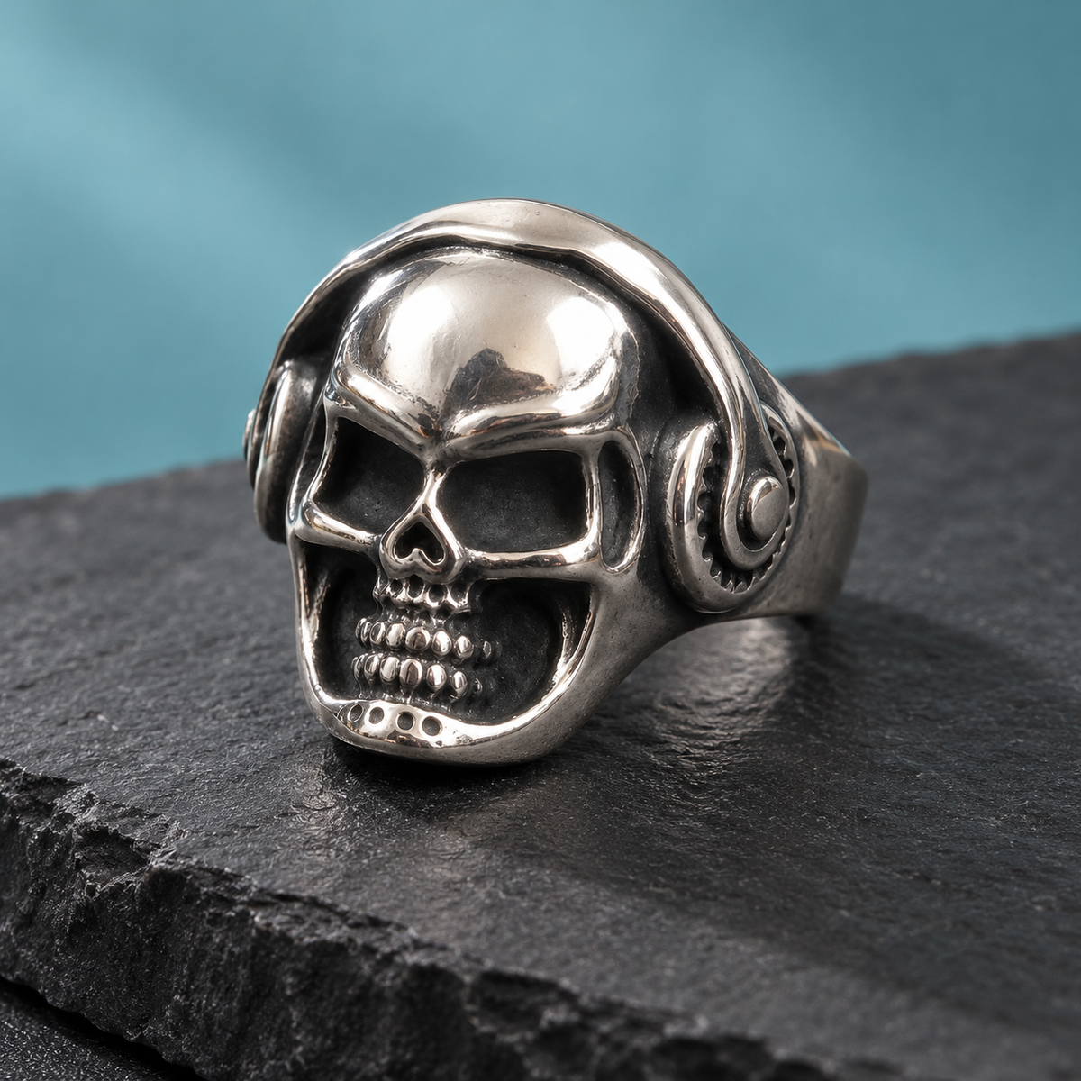 Headphone Skull-Motif Ring for Men
