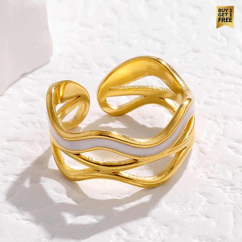 Gold-Tone Wave Openwork Ring for Women