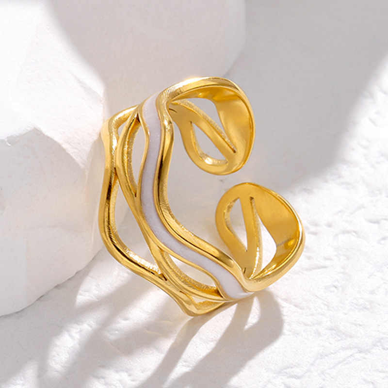 Gold-Tone Wave Openwork Ring for Women